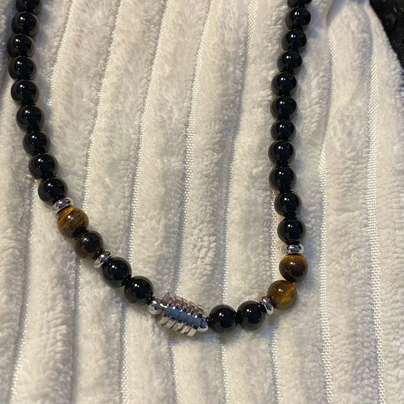 NWT GREAT FOR MEN UNISEX BECK TIGER EYE NECKLACE DESIGNER INSPIRED BLACK SILVER - Picture 8 of 12